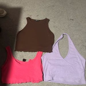 Set of three shein tank tops. brown,purple, and pink
